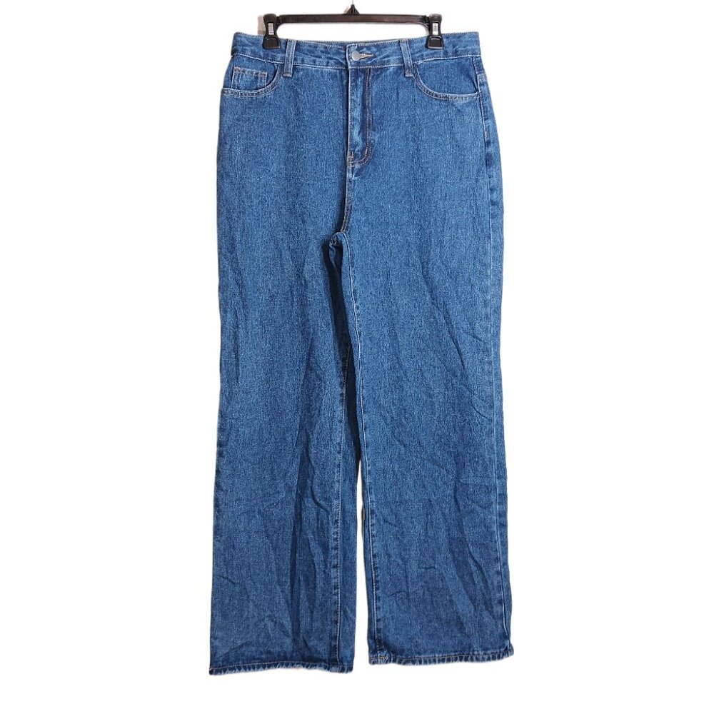 Shein Wide Leg Jeans Womens Large Medium Wash Extra High Rise Relaxed Denim